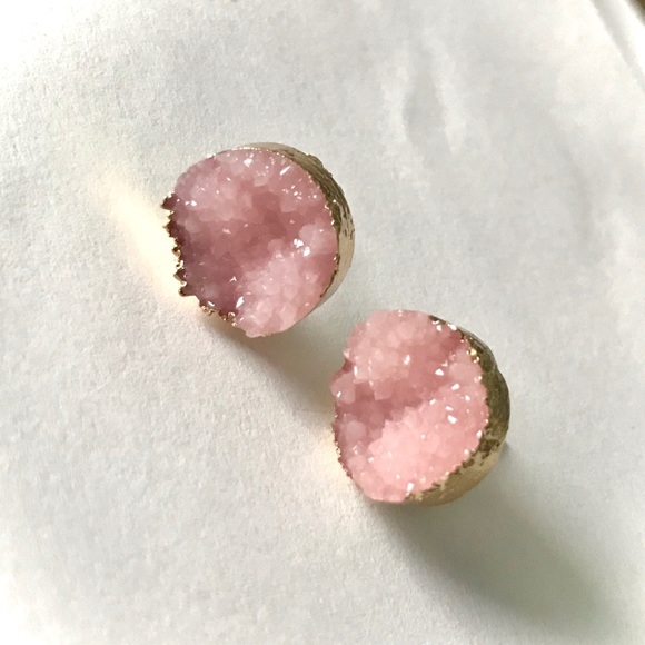 Indie Boho Druzy Blush Pink Crystal Quartz Earring - Picture 2 of 8